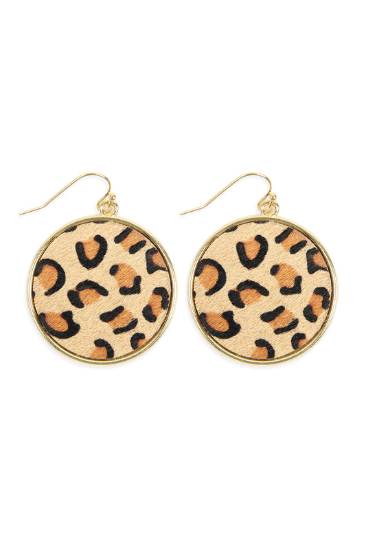 Leopard Printed Leather Circle Drop Earrings