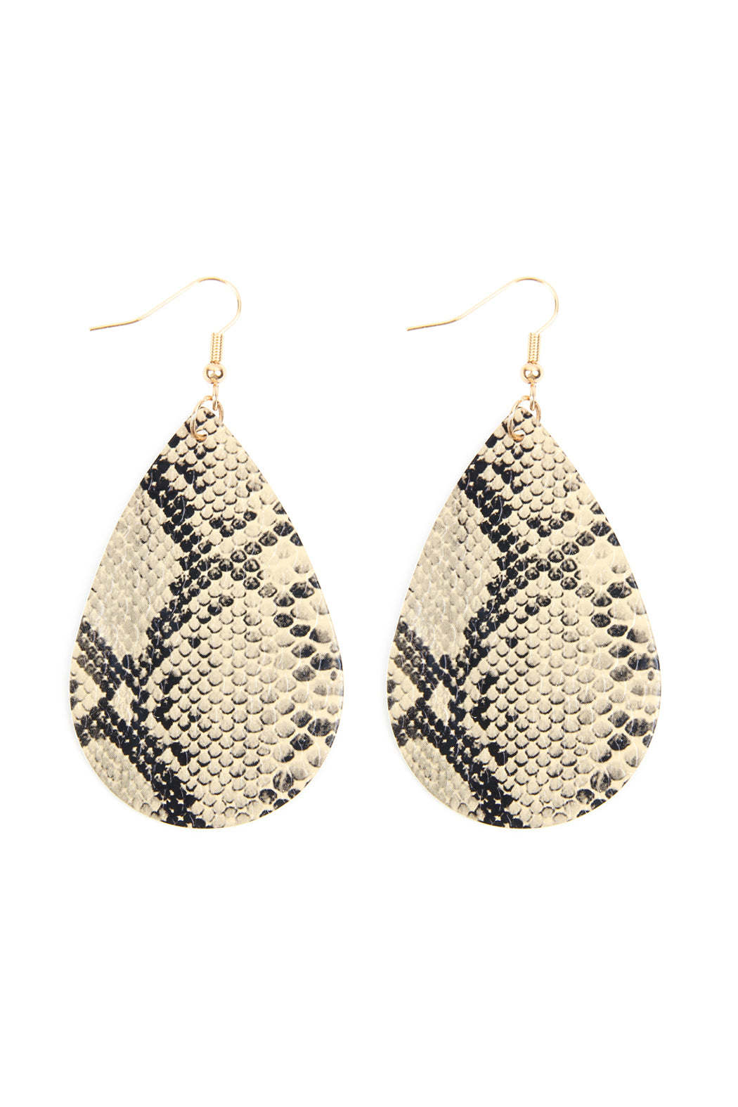 Brown Snake Skin Leather Teardrop Earrings
