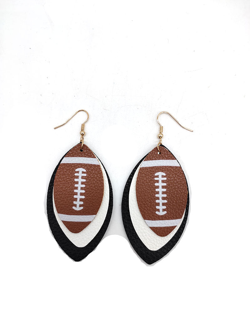 Football Sports Layered Leather Earrings Black