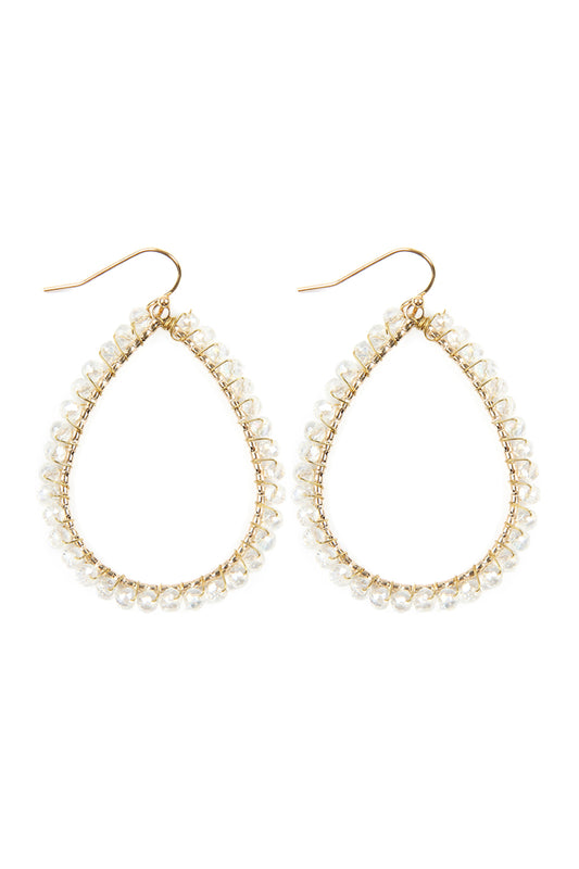 Wire Teardrop Glass Beads Hook Earrings / 1PC