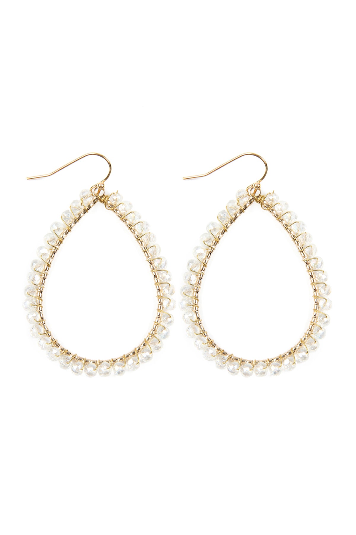 Wire Teardrop Glass Beads Hook Earrings / 6PC