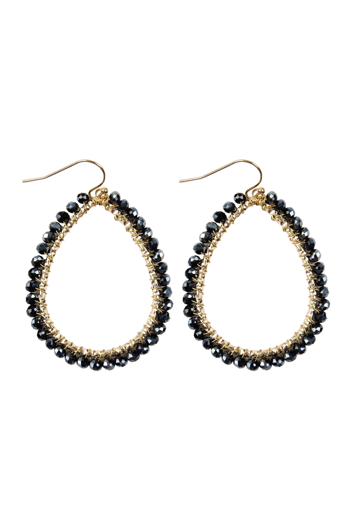 Wire Teardrop Glass Beads Hook Earrings / 6PC