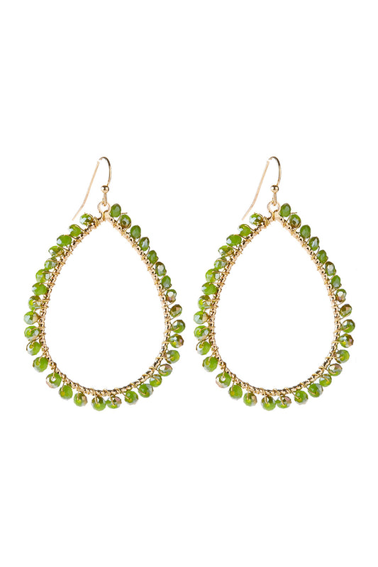 Wire Teardrop Glass Beads Hook Earrings / 1PC