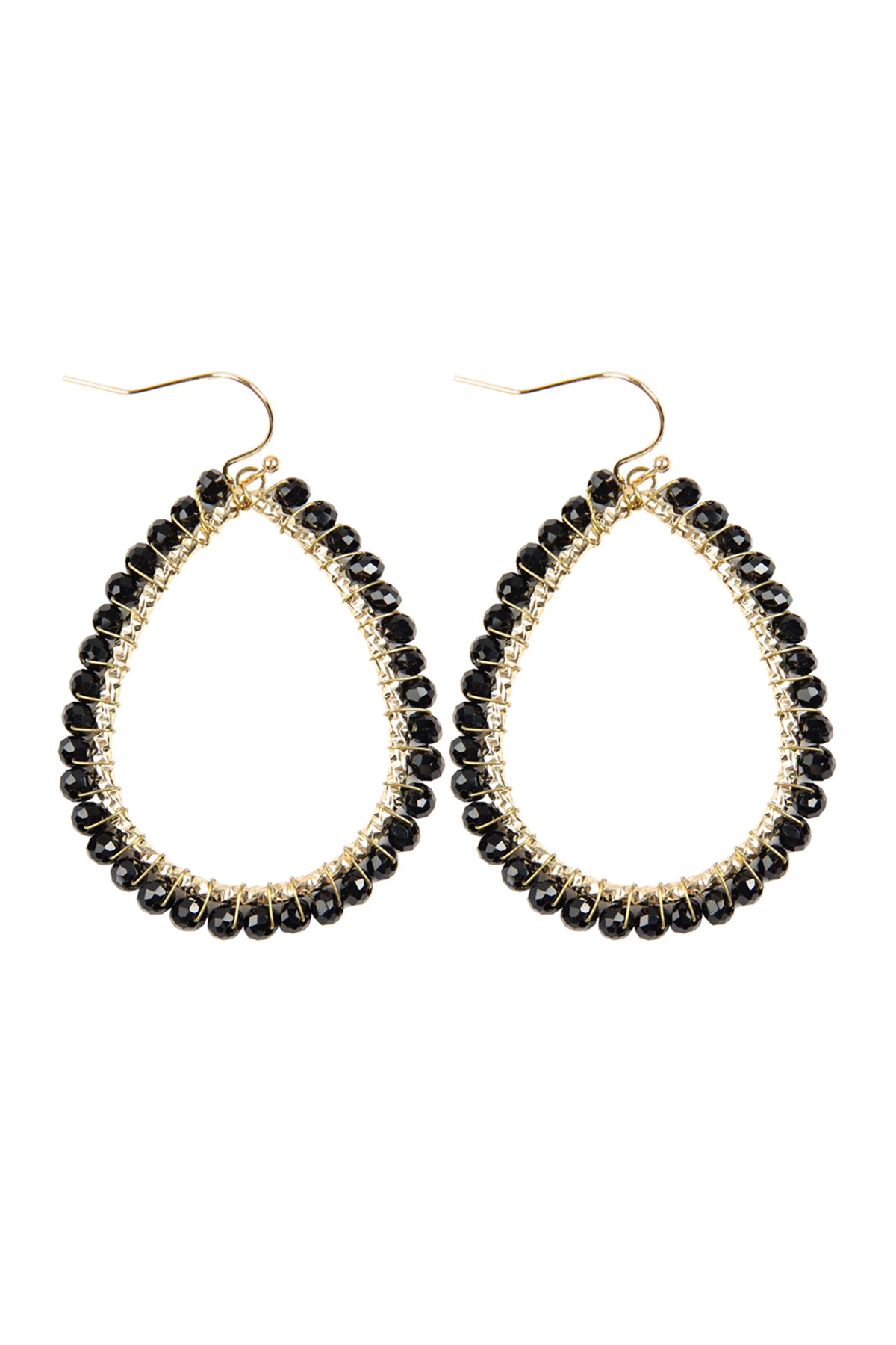 Wire Teardrop Glass Beads Hook Earrings / 6PC