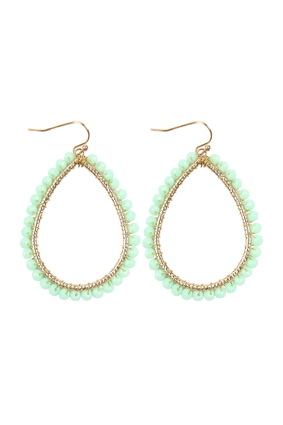 Wire Teardrop Glass Beads Hook Earrings / 6PC