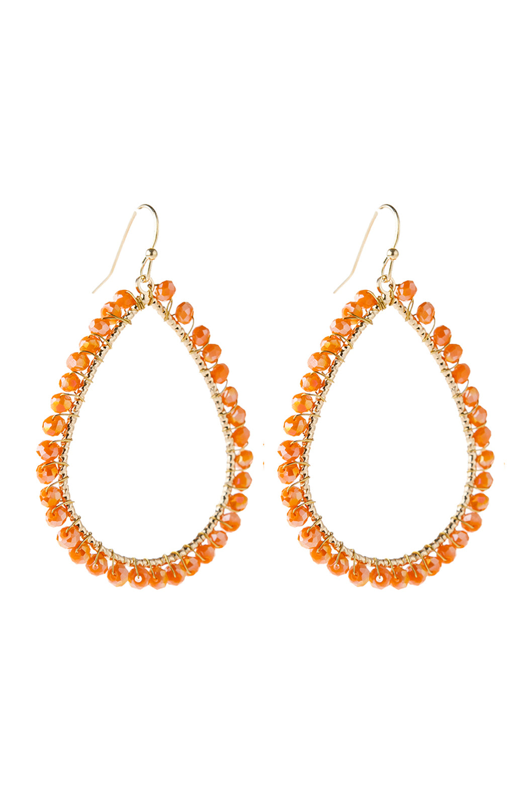 Wire Teardrop Glass Beads Hook Earrings / 6PC