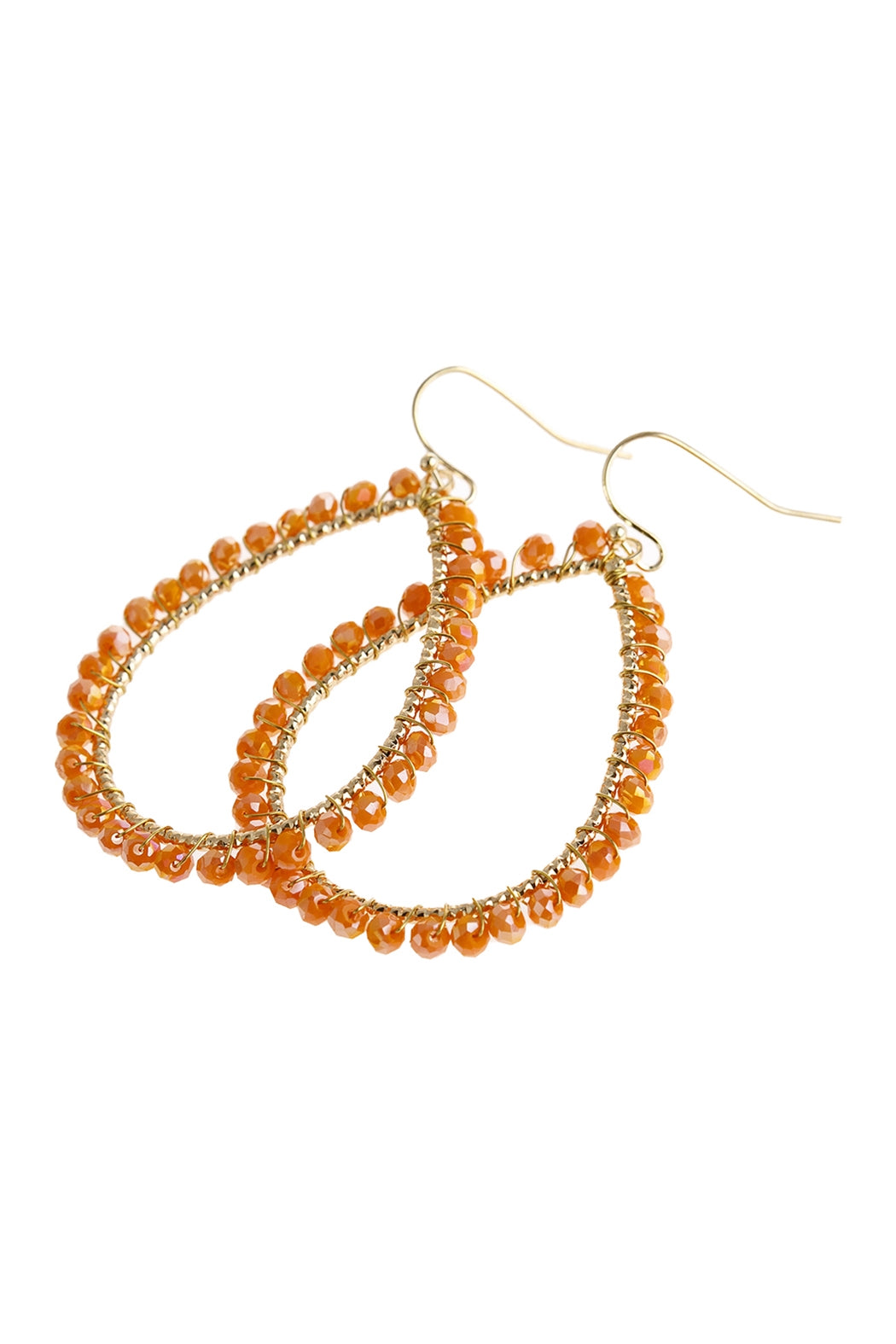 Wire Teardrop Glass Beads Hook Earrings