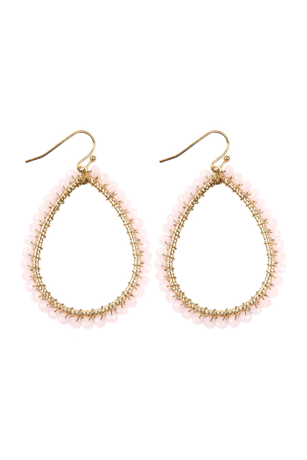 Wire Teardrop Glass Beads Hook Earrings / 6PC
