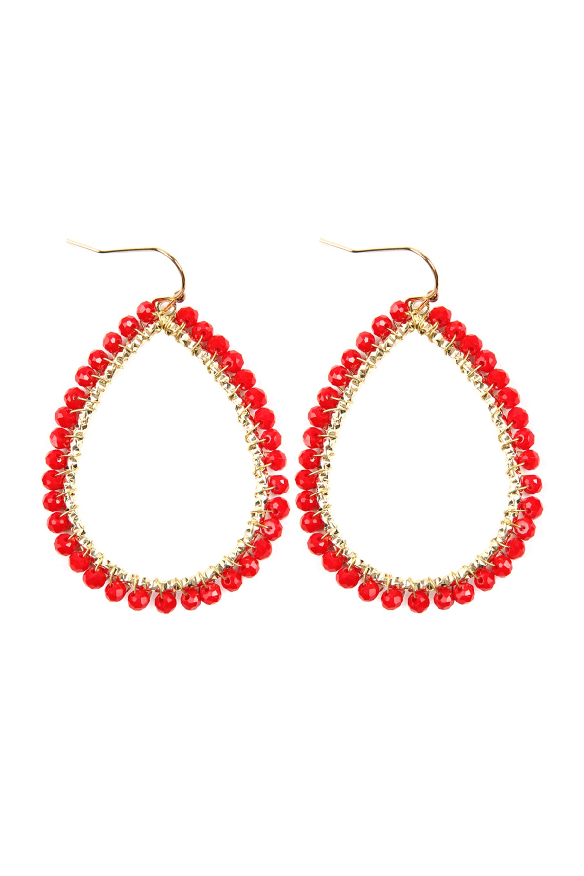 Wire Teardrop Glass Beads Hook Earrings / 6PC
