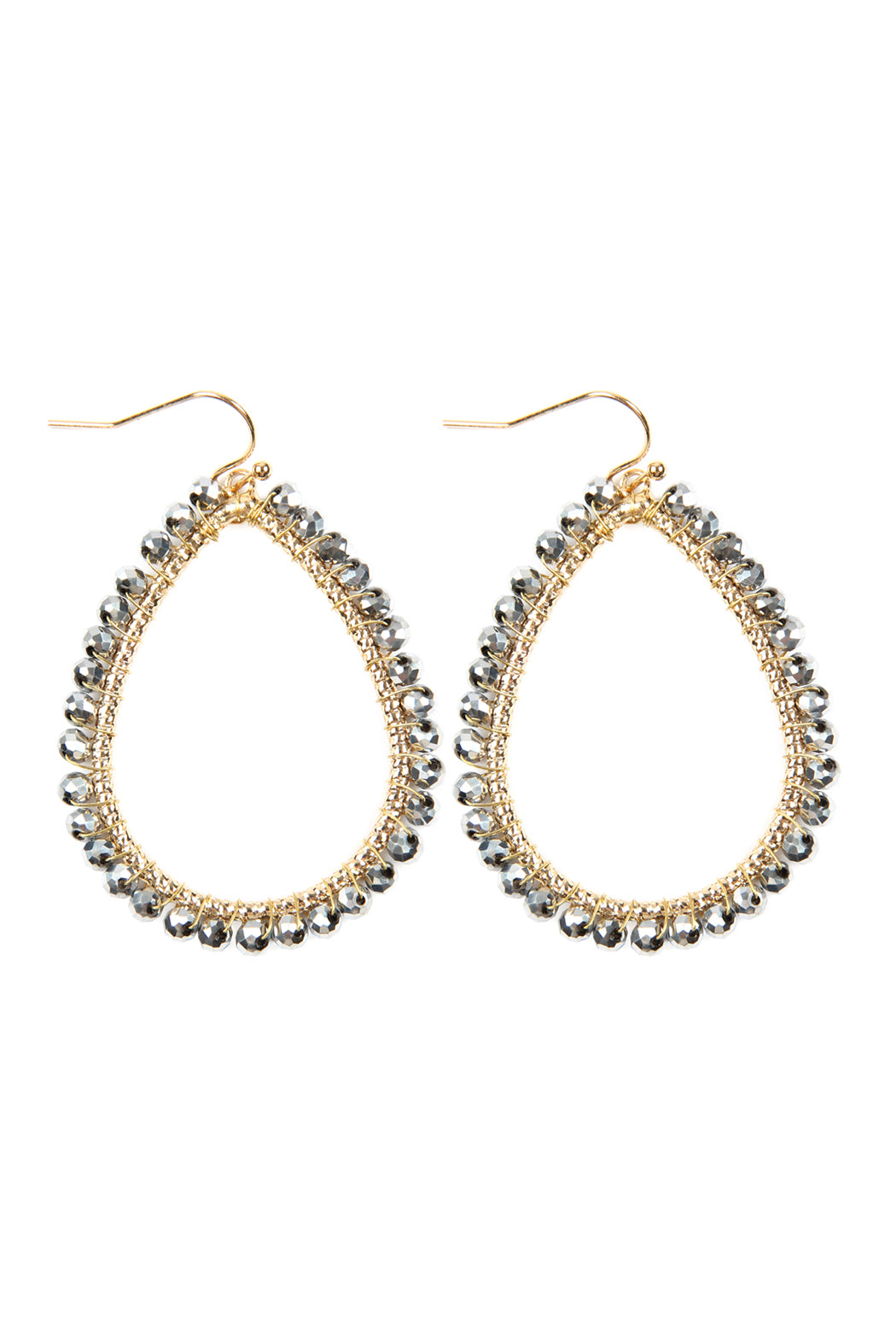 Wire Teardrop Glass Beads Hook Earrings / 6PC
