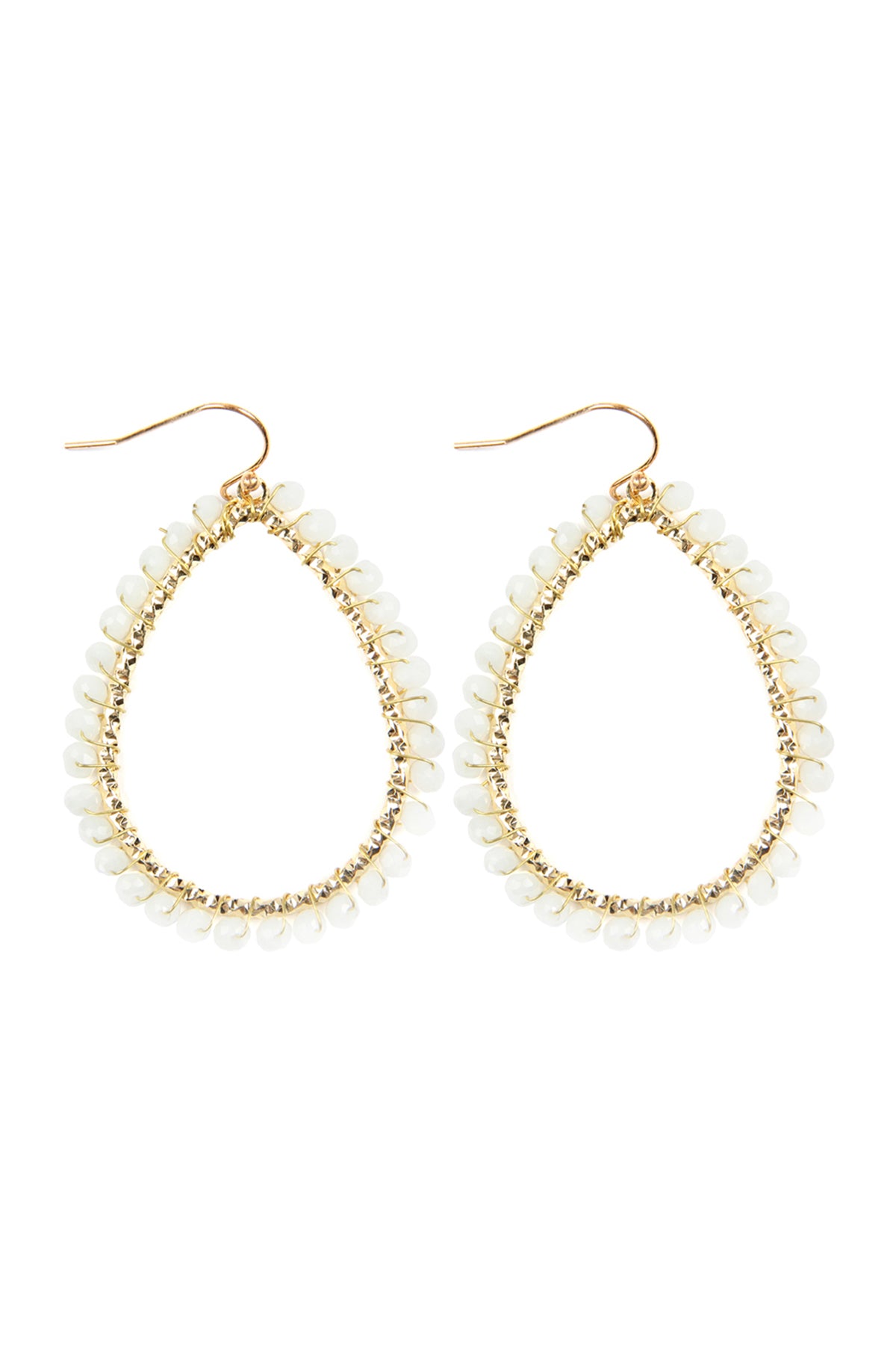 Wire Teardrop Glass Beads Hook Earrings / 6PC