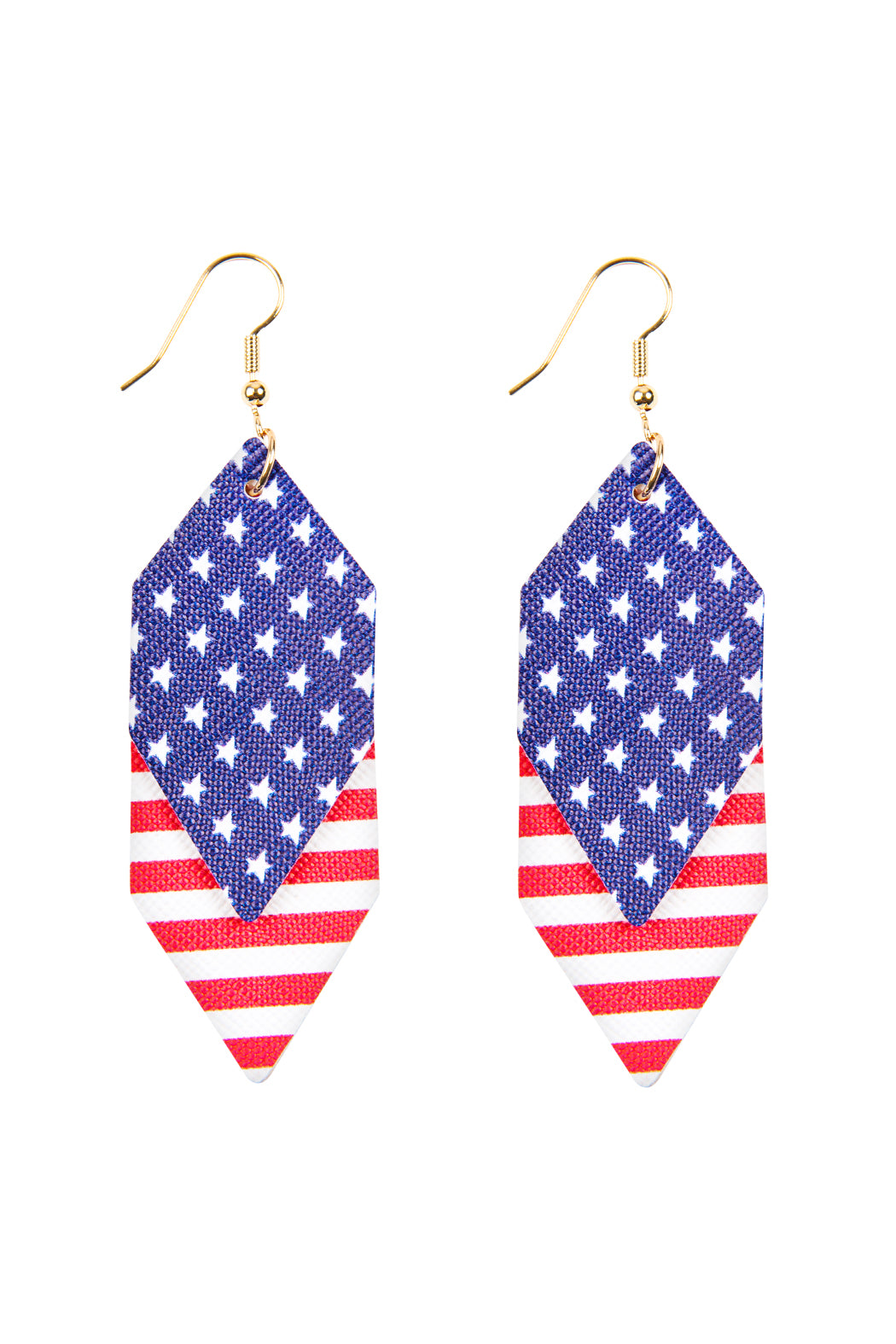 USA Accent Hexagon Layered Leather Drop Earrings