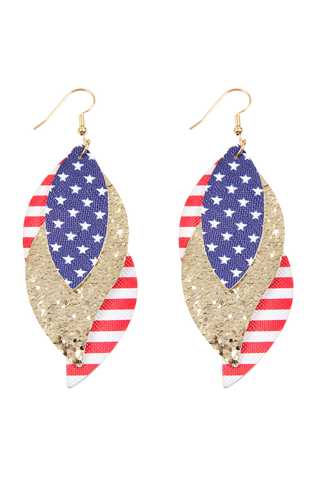 USA Accent Leaf Layered Leather Drop Earrings