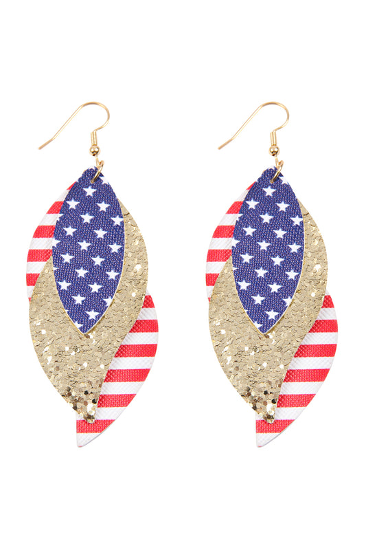 USA Accent Leaf Layered Leather Drop Earrings