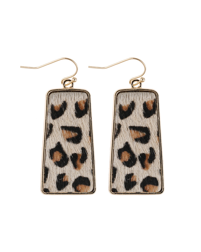 Leoopard Printed Leather Bar Dangling Fish Hook Earrings