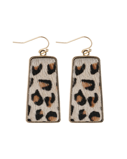 Leoopard Printed Leather Bar Dangling Fish Hook Earrings