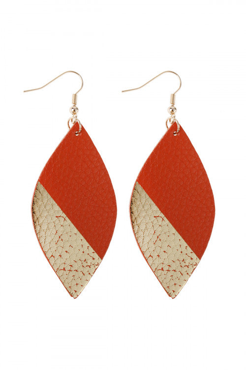 Marquise Leather Drop Fish Hook Earrings
