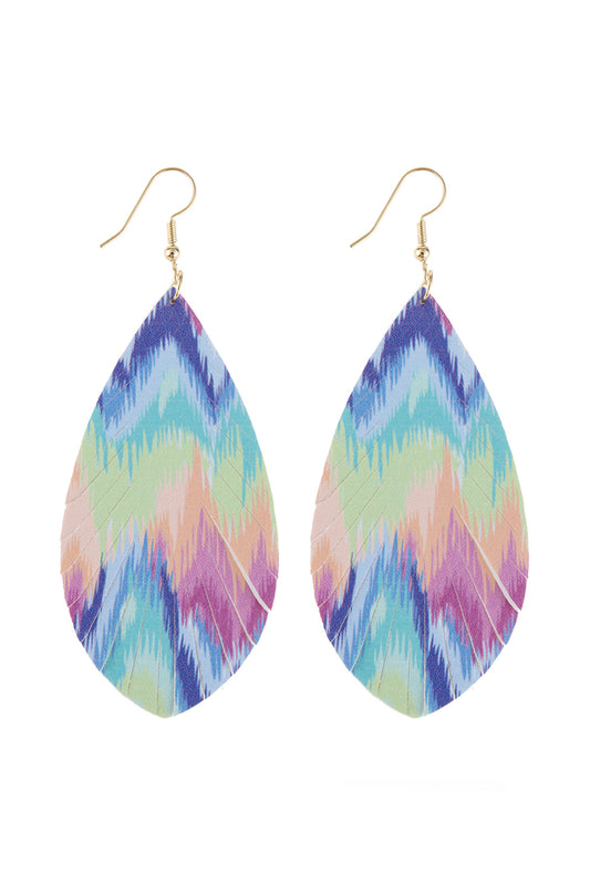 Multicolor Printed Leather Tassel Hook Earrings