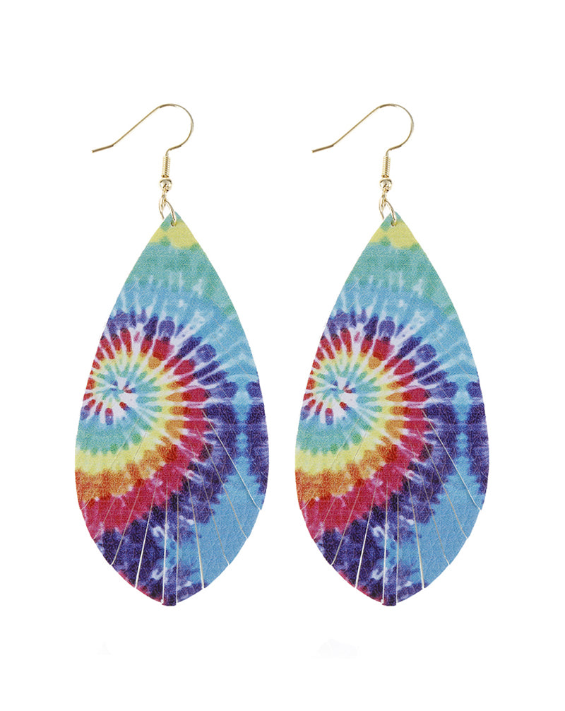 Spiral Multicolor Printed Leather Tassel Hook Earrings