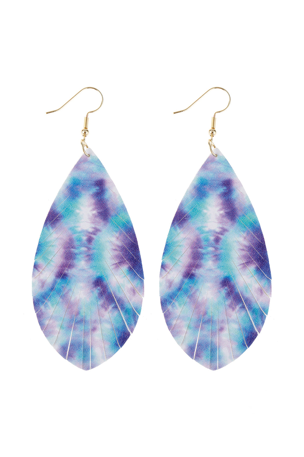 Abtract Blue Violet Printed Leather Tassel Hook Earrings