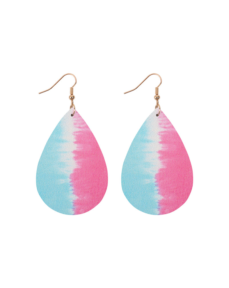 Multi Color Abstract Design Leather Teardrop Hook Earrings