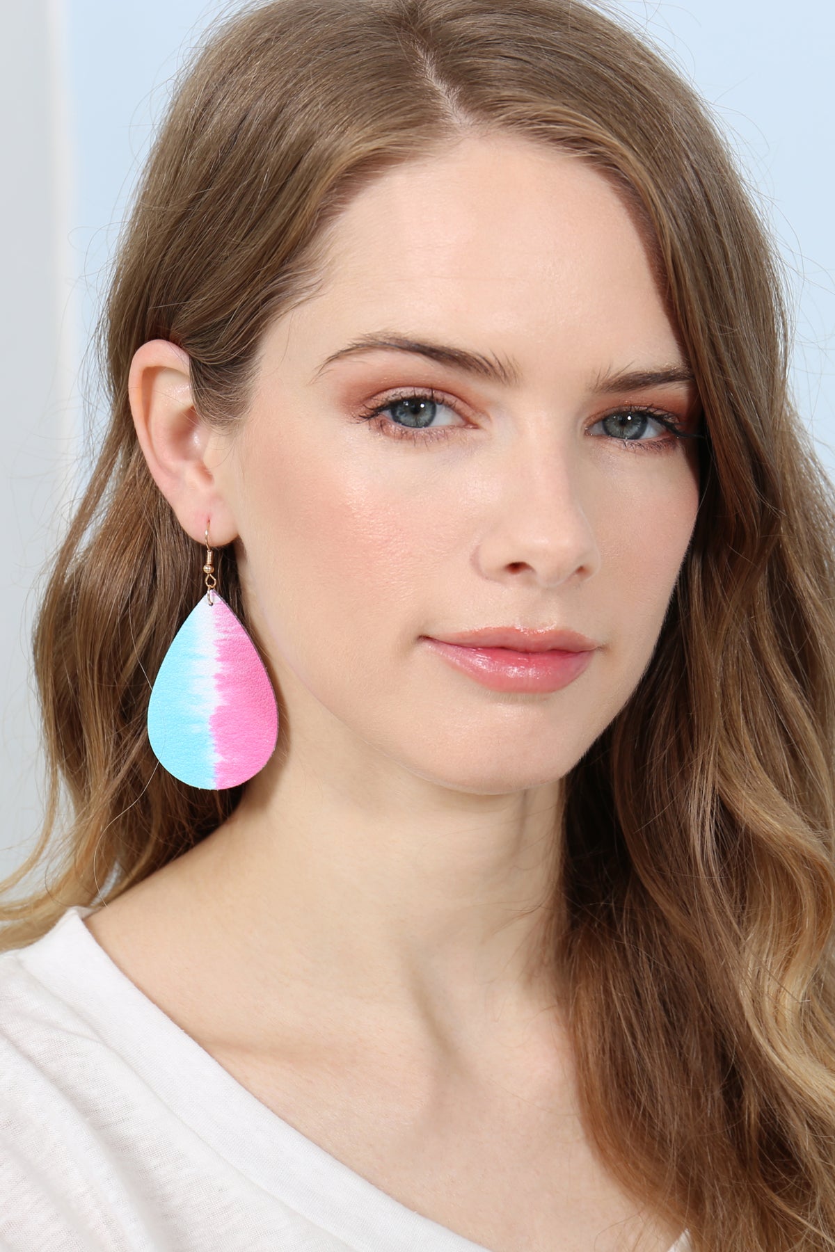 Multi Color Abstract Design Leather Teardrop Hook Earrings