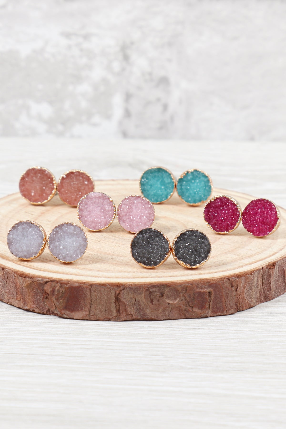 Round Druzy Stud Earrings