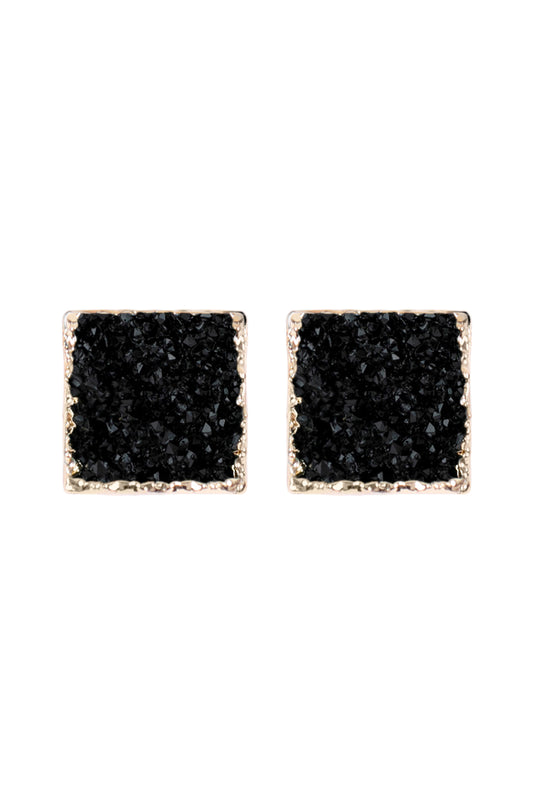 Square Druzy Stone Stud Earrings / 6PAIRS