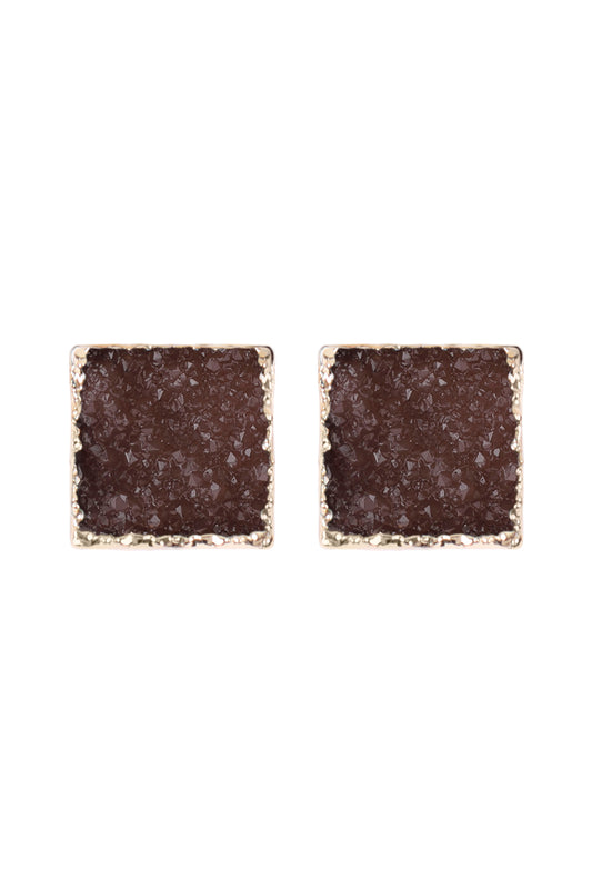 Square Druzy Stone Stud Earrings / 6PAIRS