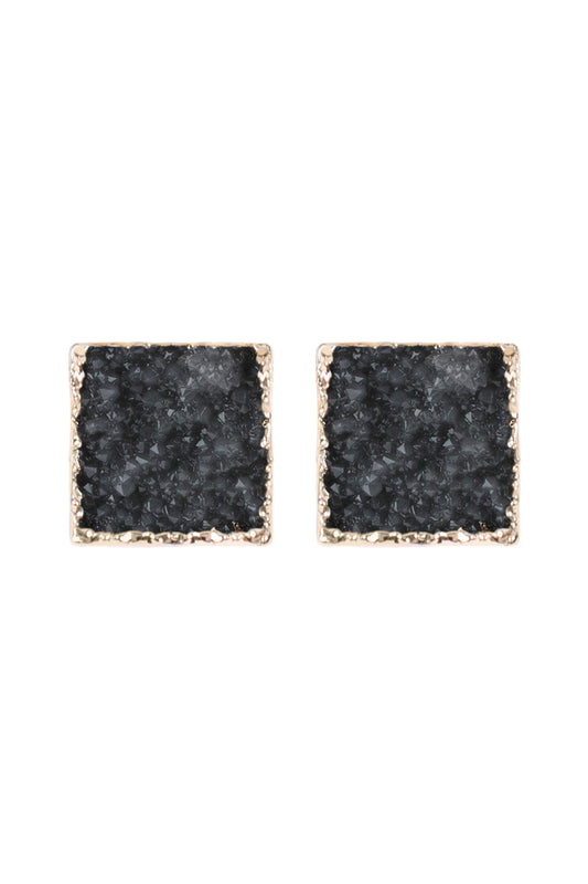 Square Druzy Stone Earrings / 1PAIR