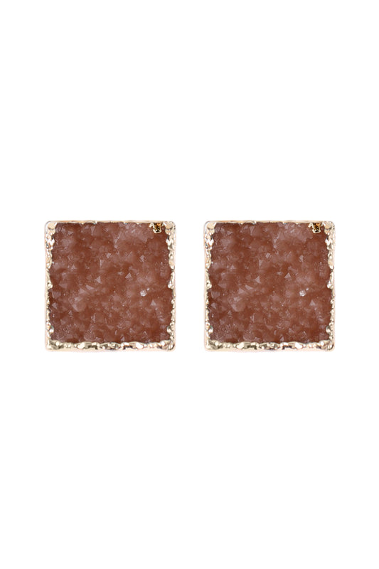 Square Druzy Stone Earrings / 1PAIR