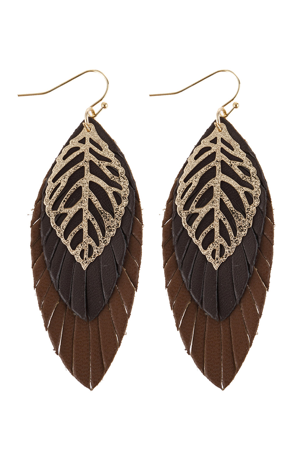 Leaf Layered Fringed Leather Earrings