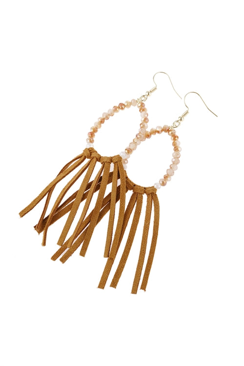 Beads With Cloth Tassel Dangle Earrings
