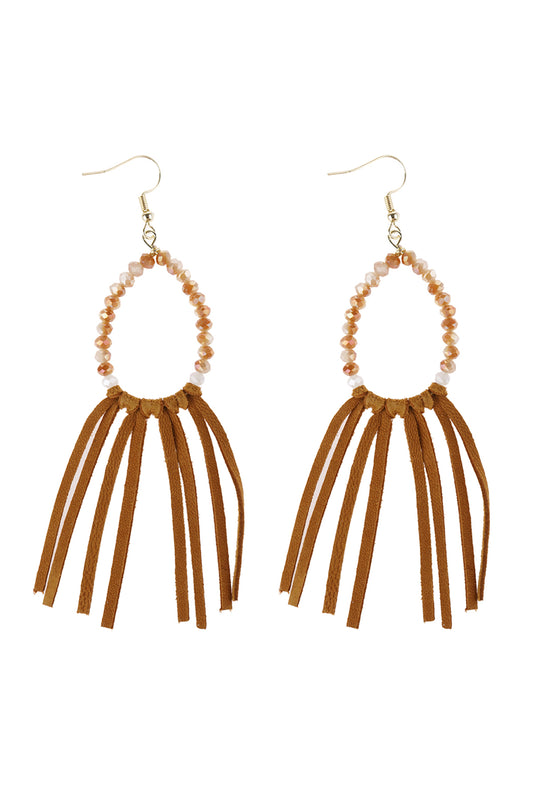 Beads With Cloth Tassel Dangle Earrings