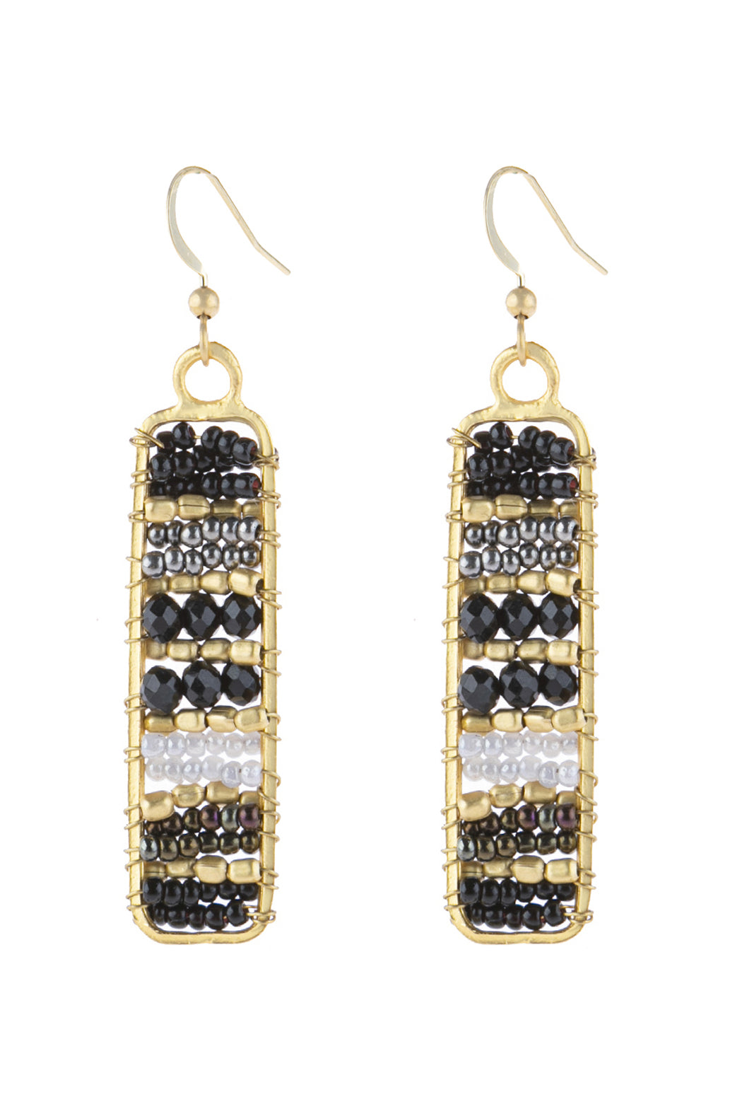 Rectangle Glass Beads Hook Drop Earrings