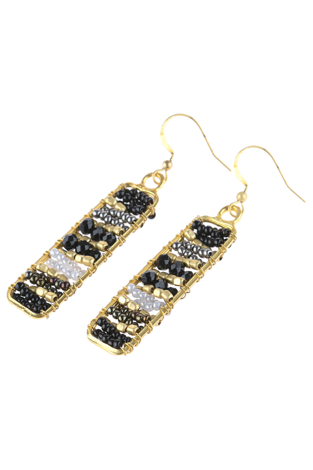 Rectangle Glass Beads Hook Drop Earrings