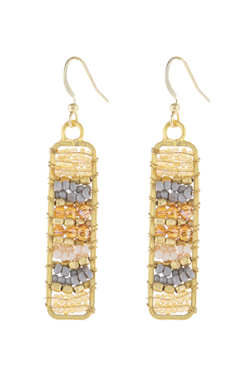 Rectangle Glass Beads Hook Drop Earrings