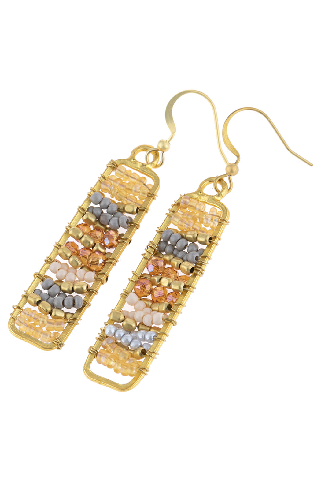 Rectangle Glass Beads Hook Drop Earrings