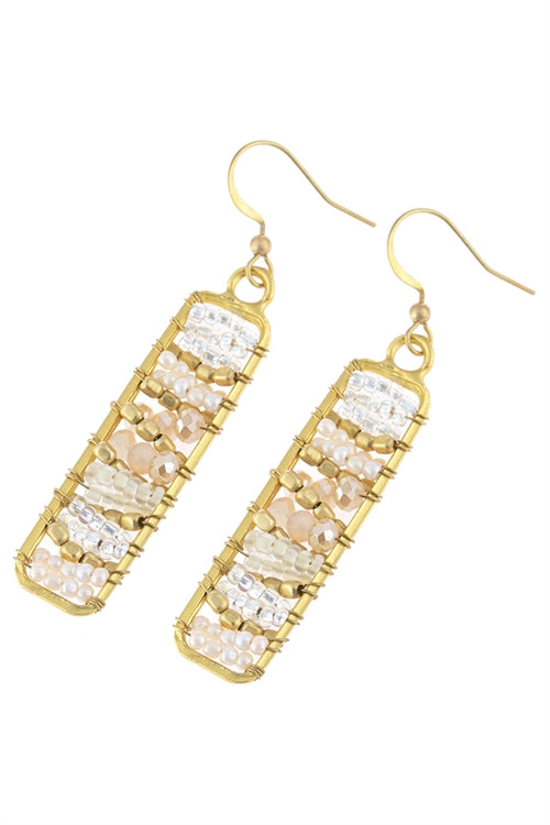 Rectangle Glass Beads Hook Drop Earrings