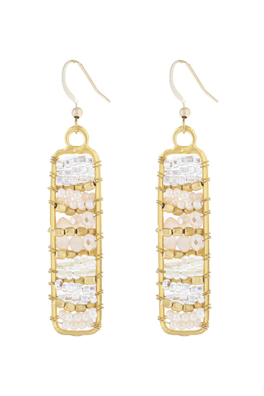 Rectangle Glass Beads Hook Drop Earrings
