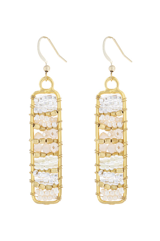Rectangle Glass Beads Hook Drop Earrings