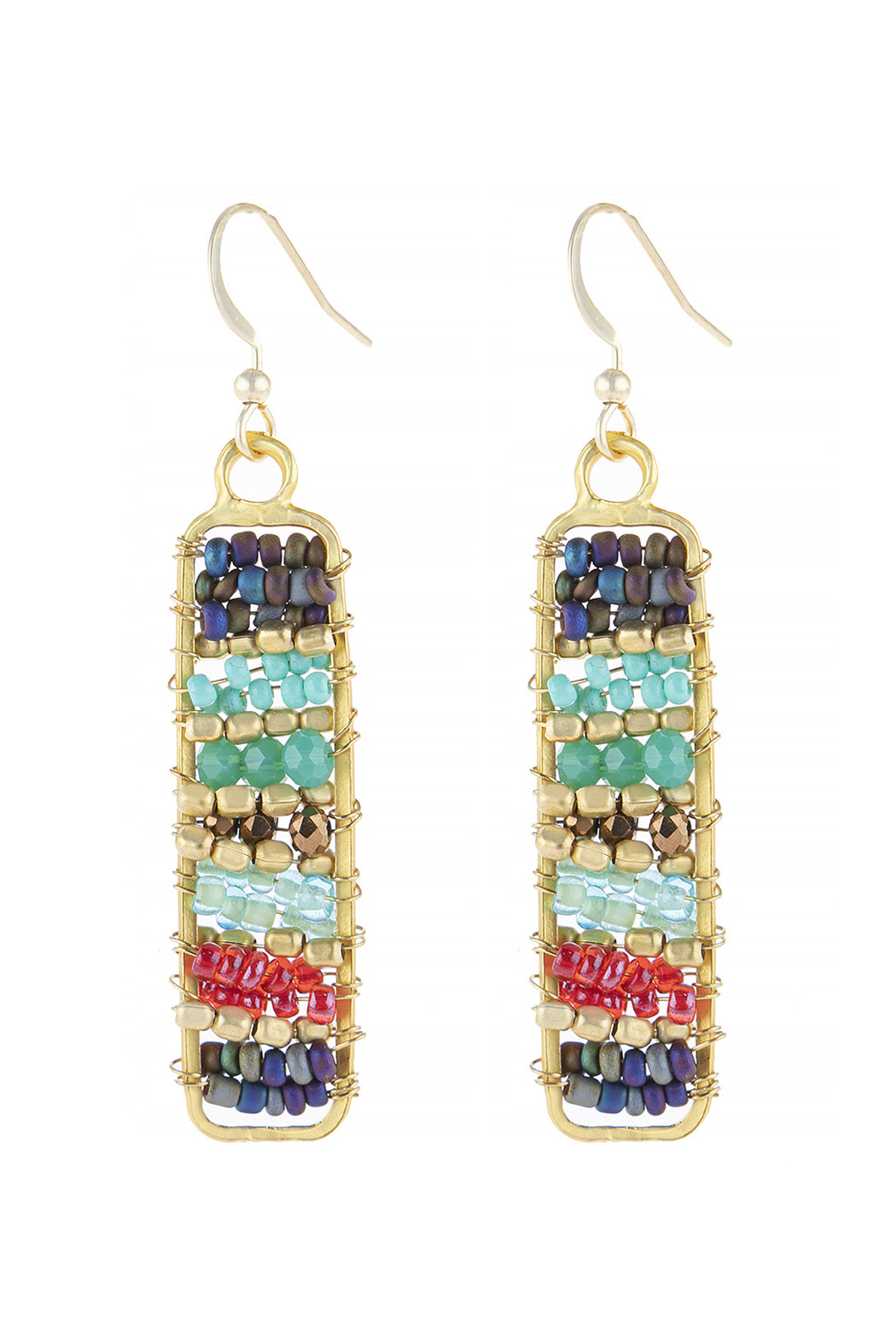 Rectangle Glass Beads Hook Drop Earrings