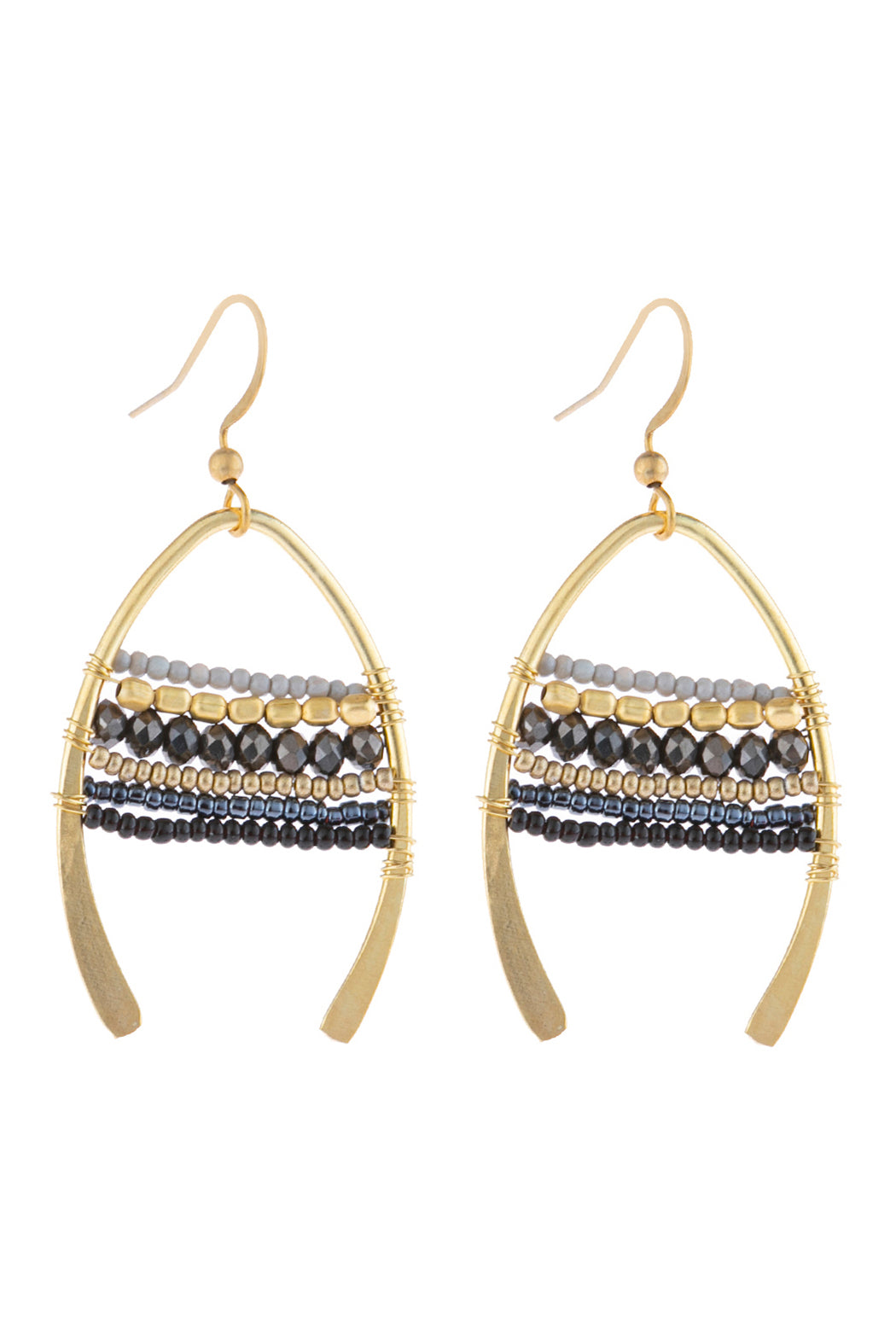 Mixed Beads Wish Bone Drop Earrings