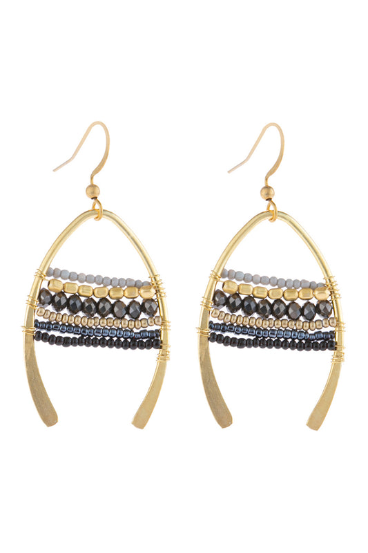 Mixed Beads Wish Bone Drop Earrings