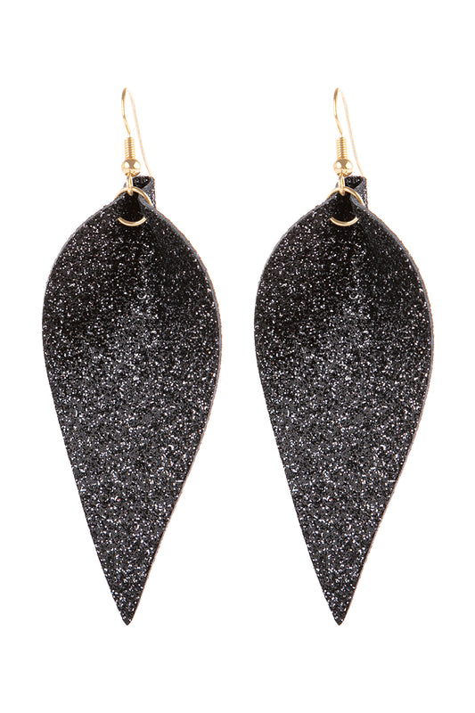 Pinched Glittery Leather Drop Earrings
