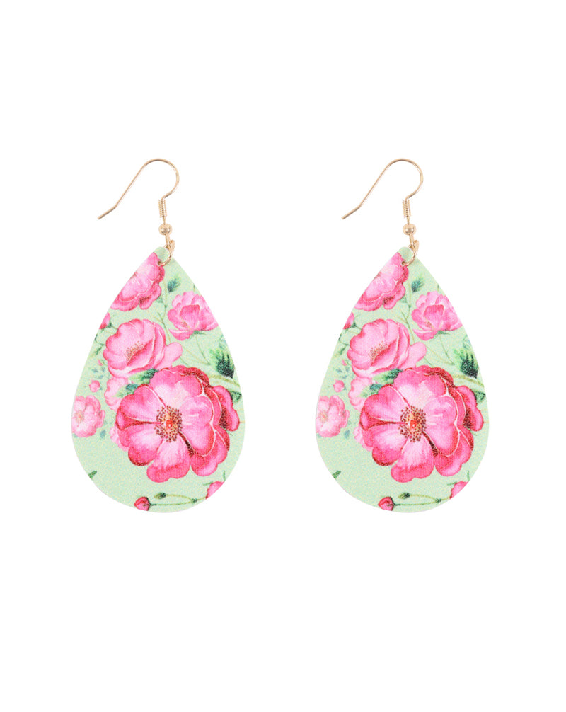 Floral Printed Pear Shape Earrings