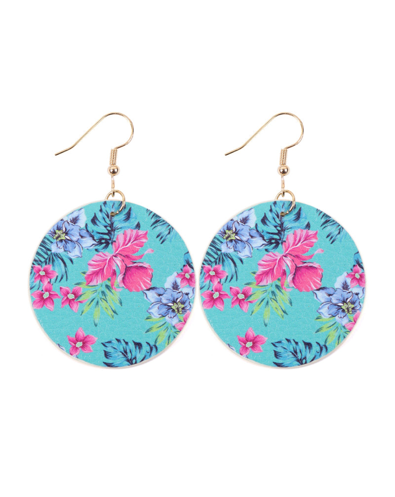 Tropical Pineapple Print Circle Drop Earrings