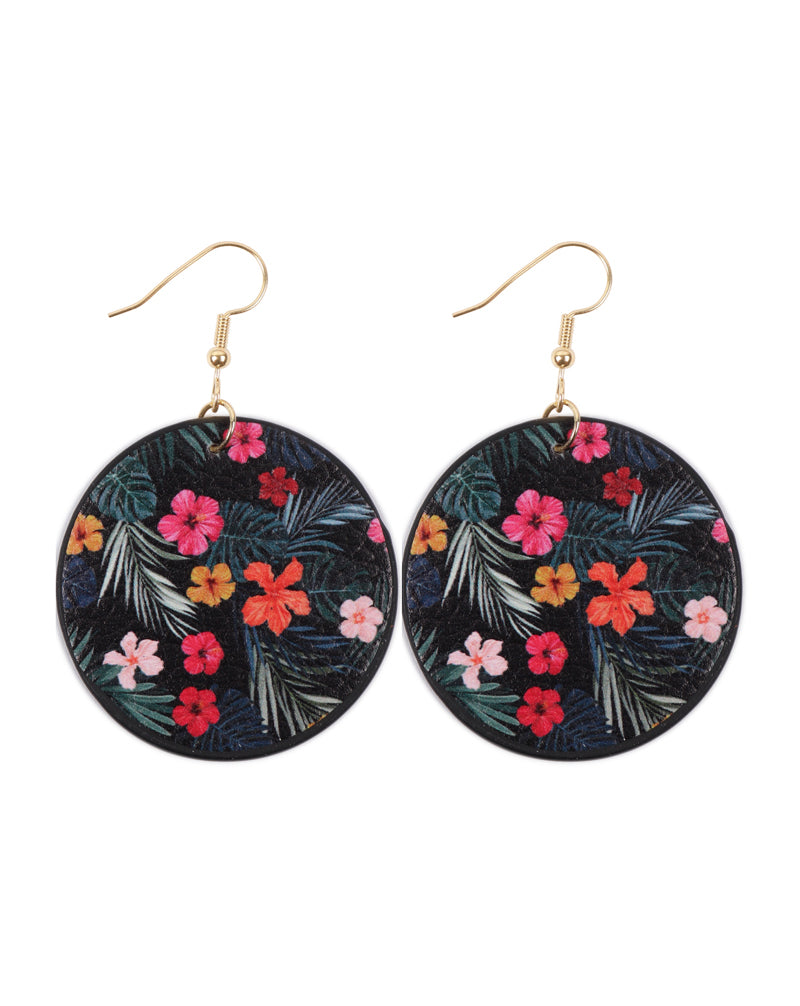 Tropical Pineapple Print Circle Drop Earrings
