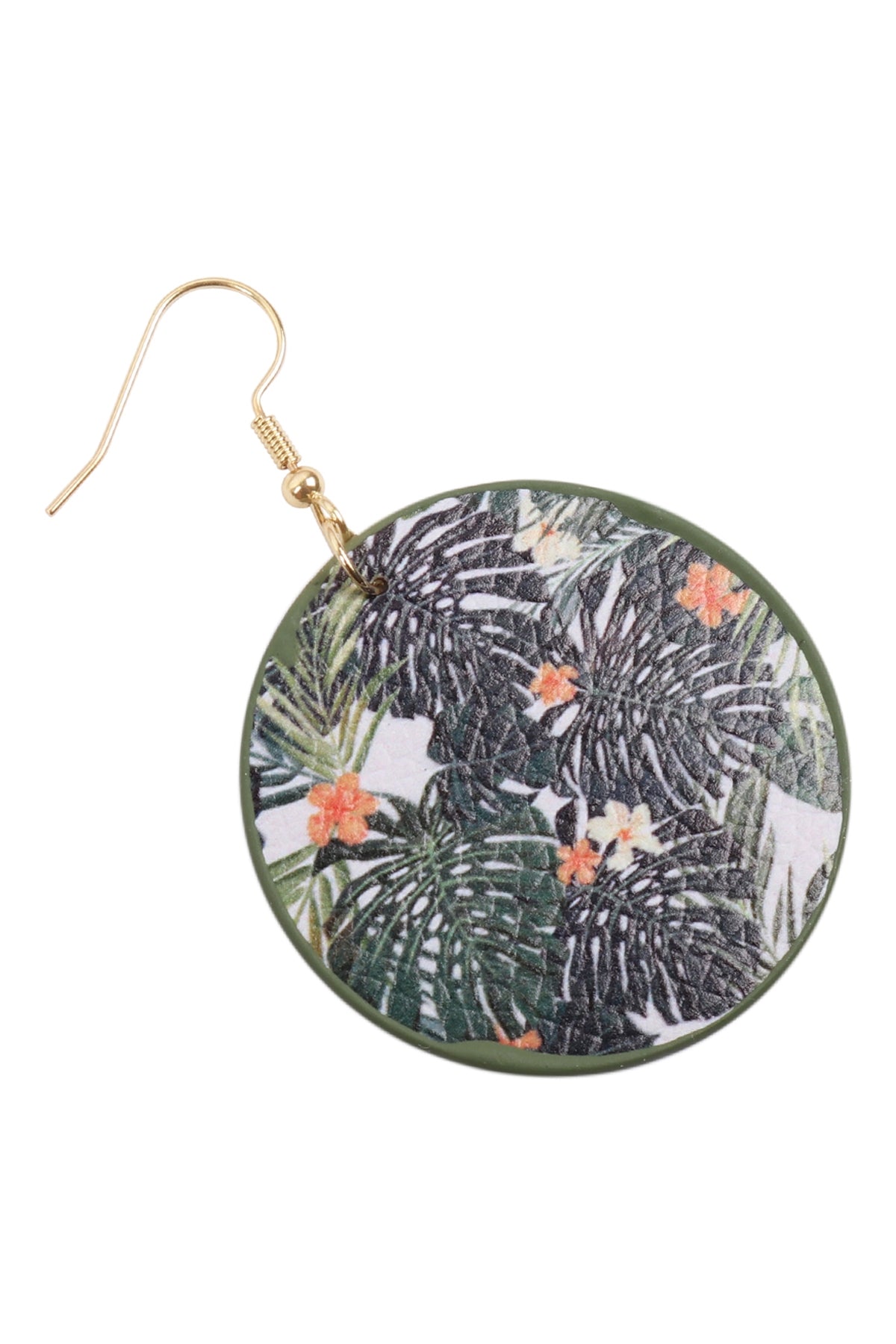 Tropical Pineapple Print Circle Drop Earrings