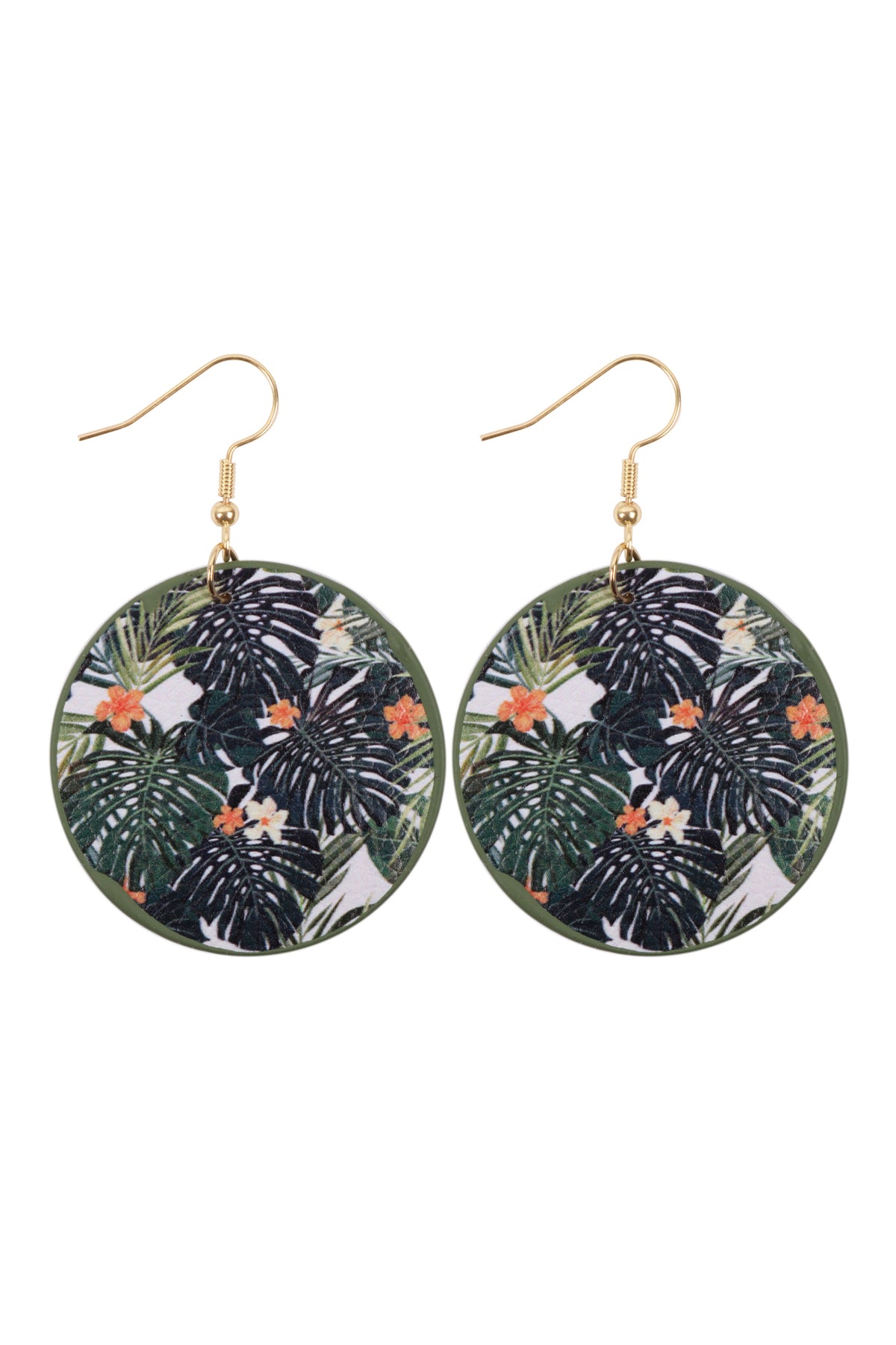 Tropical Pineapple Print Circle Drop Earrings